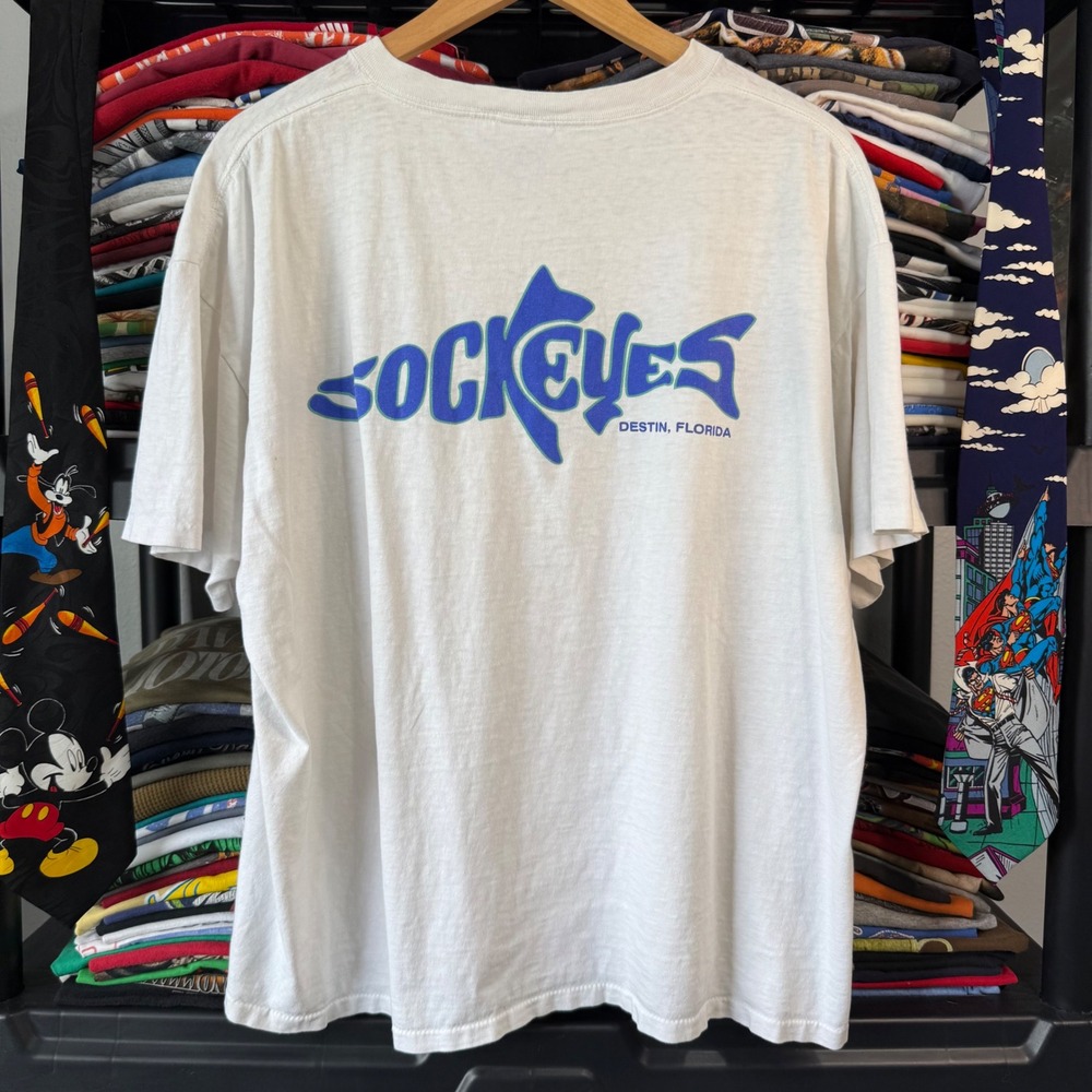 Vintage White Sockeyes Destin Florida Beach Graphic T-Shirt XL Light Marks